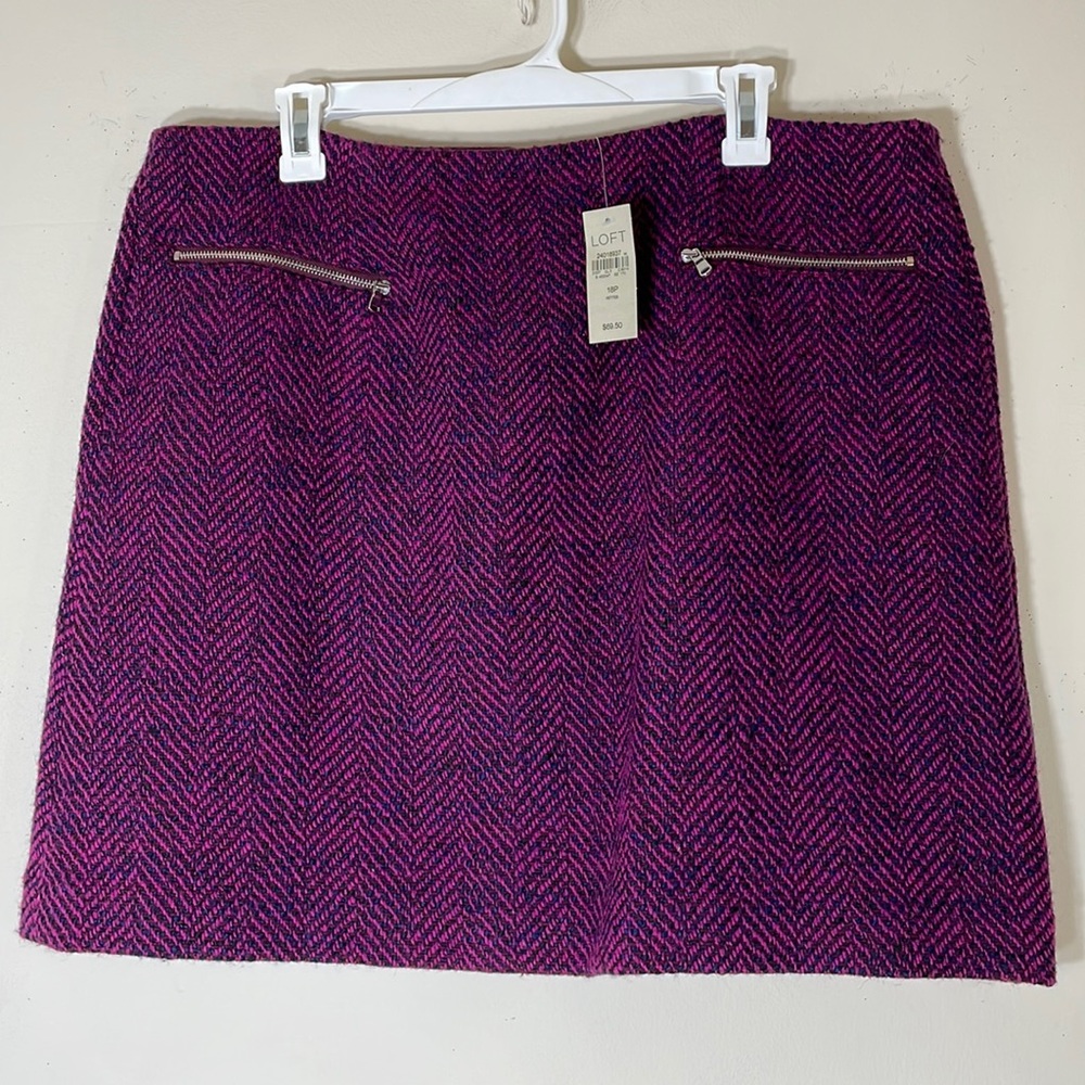 NWT. LOFT Plus 18P Wool Blend Tweed Washable Pink Purple Skirt.